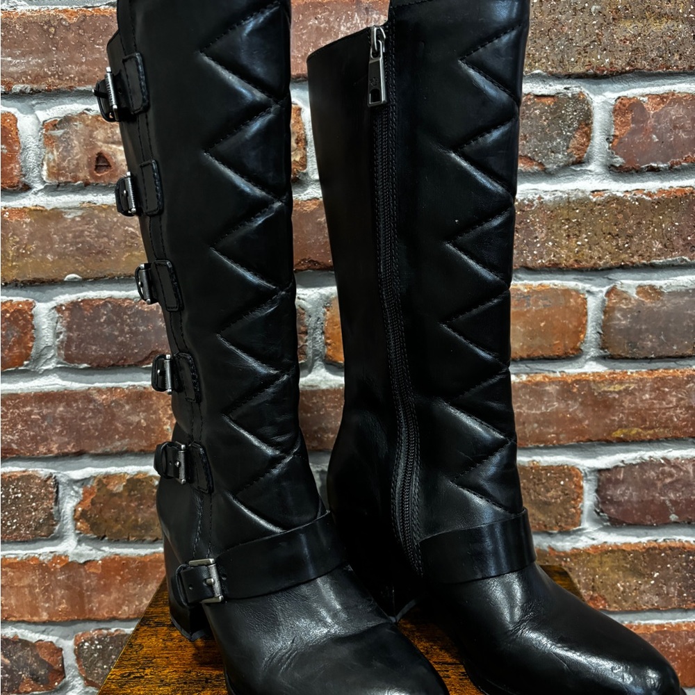 Ralph Lauren Georgianne Tall Black Leather Boots Side Buckle